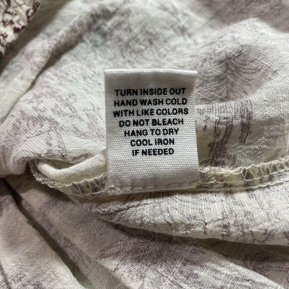 MINE Anthropologie Blouse Smocked Peplum Flutter Sleeve Womens S Cream Brown - Picture 13 of 13